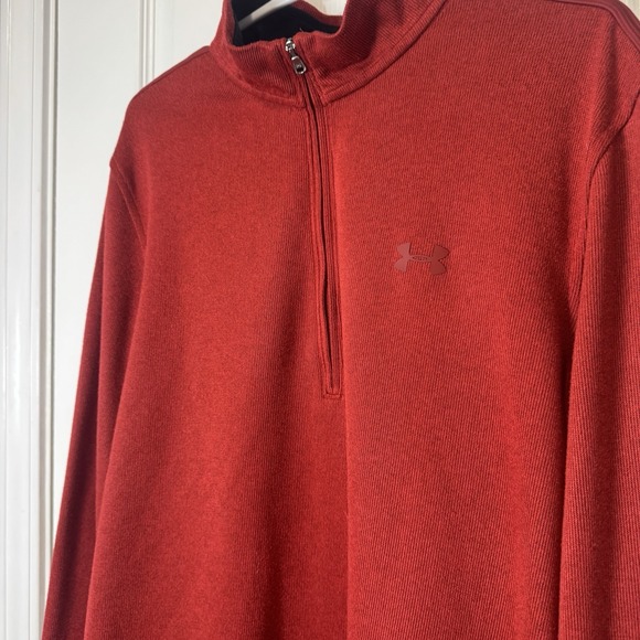 Under Armour Men's Red Mock Neck Pullover Loose Fit Fleece Long Sleeve Size Lg - Picture 2 of 6
